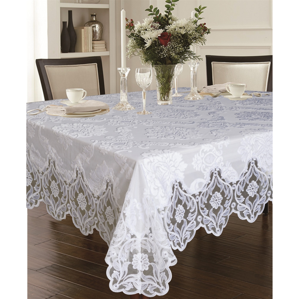 Delux White Cut Velvet Tablecloth