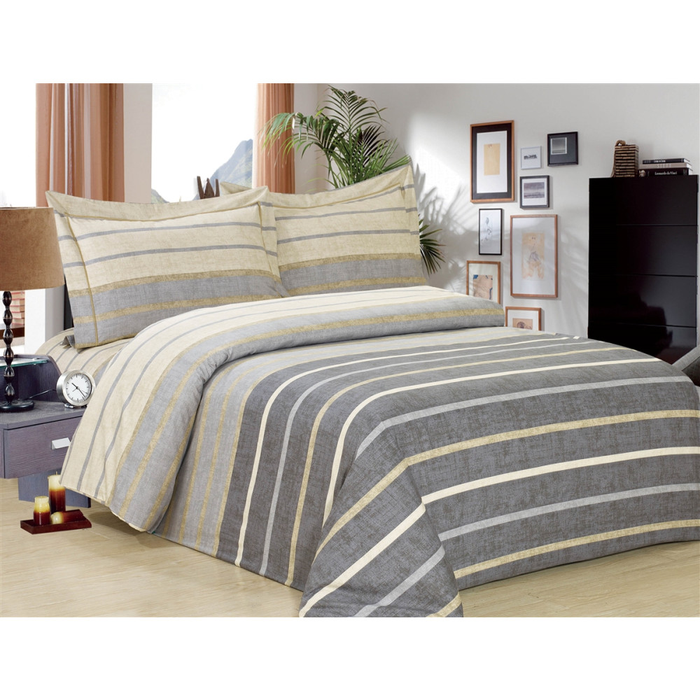 French Grey Stripe Cotton Bedding