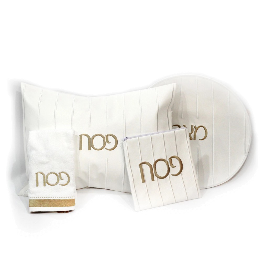 Leather Embroidered Pesach Set - Gold